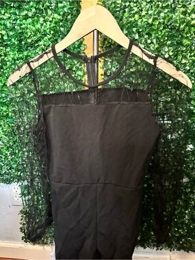 Black Lace-Sleeve Jumpsuit